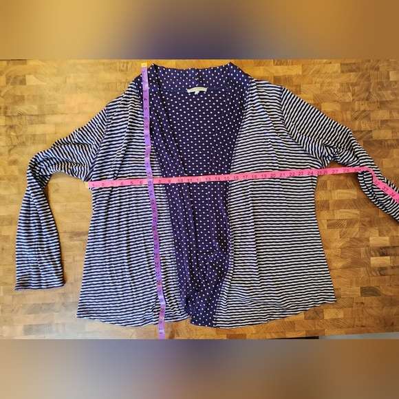 41 Hawthorn Cardigan Plus Size 2X blue/white stripe with polka dot lining - Picture 8 of 14
